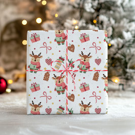 Süße Weihnachtspapierverpackung mit einem Reh  Geschenkpapier