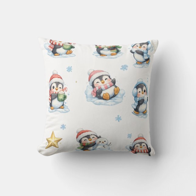 Süße Weihnachtspinguine Kissen (Vorderseite)