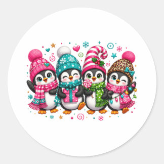 Süße Weihnachtspinguine Runder Aufkleber