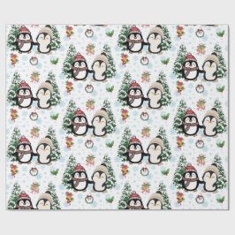 Süße Weihnachtspinguine & Schneeflocken Feiertagsv Geschenkpapier