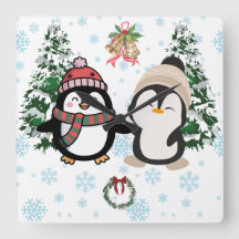 Süße Weihnachtspinguine Winter Quadratische Wanduh