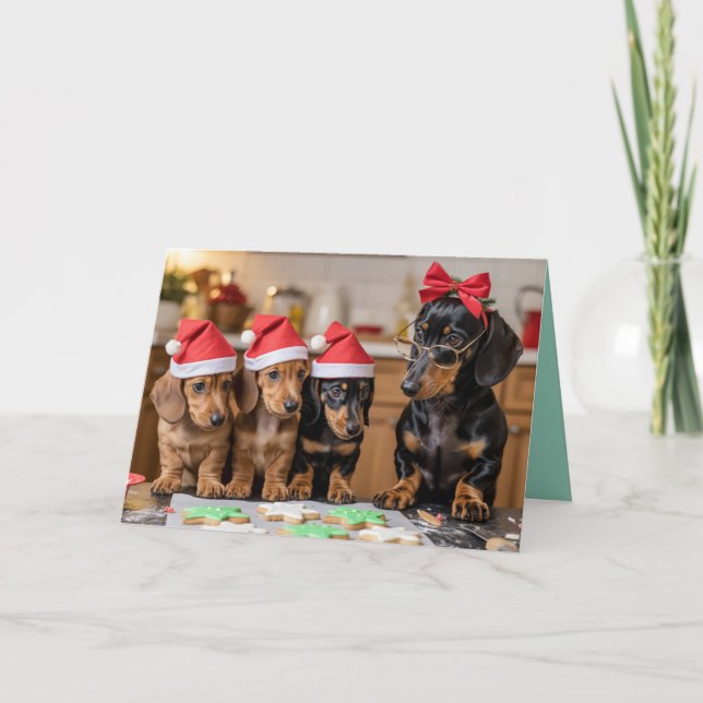 Süße Weihnachtsplätzchen Karte mit Dachshund (Vorderseite)