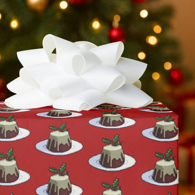 Süße Weihnachtspudding-Brandy-Sauce-Holly-Muster Geschenkpapier (Von Creator hochgeladen)