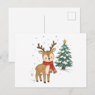 Süße Weihnachtsrenentiere mit rotem Schal Postkarte