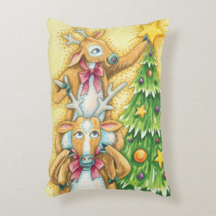 Süße Weihnachtsrenentiere mit Weihnachtsbaumstern Dekokissen