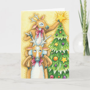 Süße Weihnachtsrenentiere mit Weihnachtsbaumstern Feiertagskarte