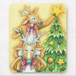 Süße Weihnachtsrenentiere mit Weihnachtsbaumstern Mousepad