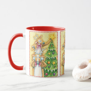 Süße Weihnachtsrenentiere mit Weihnachtsbaumstern Tasse