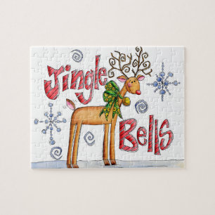 Süße Weihnachtsrentier, Jingle Bells Schneeflocken Puzzle