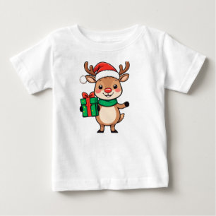 Süße Weihnachtsrentier mit einem Geschenk Baby T-shirt