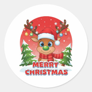 Süße Weihnachtsrentier mit Santa-Hut-Ornamenten Runder Aufkleber