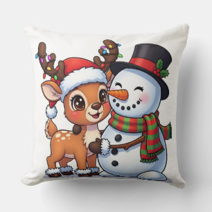 Süße Weihnachtsrentier- & Schneemann-Kissen Kissen