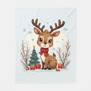 Süße Weihnachtsrentier-Szene Schneewald Fleecedecke
