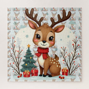 Süße Weihnachtsrentier-Szene Schneewald Puzzle