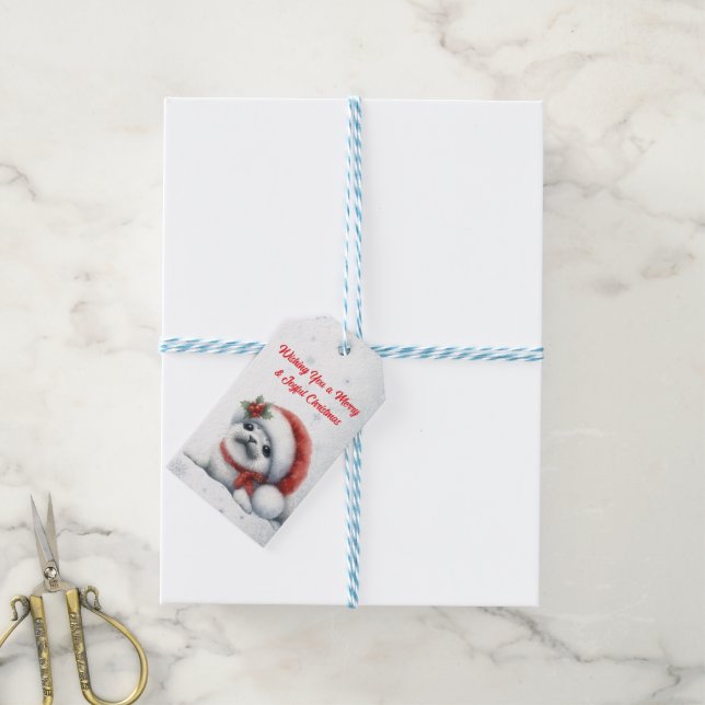 Süße Weihnachtsrobbe Geschenkanhänger (Mit Garn)