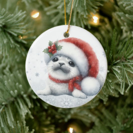 Süße Weihnachtsrobbe Keramik Ornament