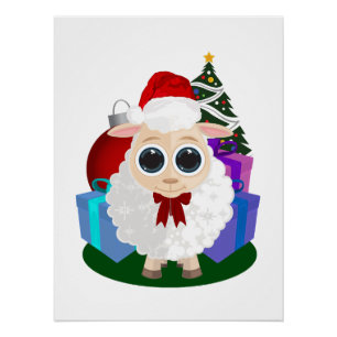 Süße Weihnachtsschaf-Festliche Winterferien-Kunst Poster