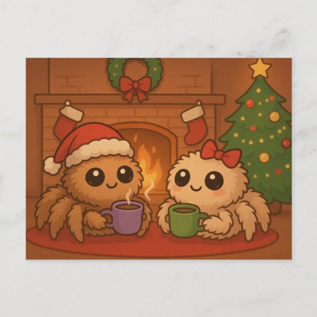 Süße Weihnachtsspinne Feiertagspostkarte (Vorderseite)