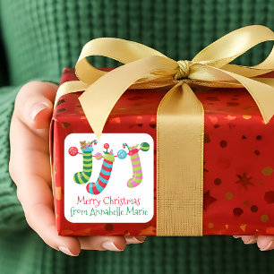 Süße Weihnachtsstrümpfe, individuell angepasst als Quadratischer Aufkleber