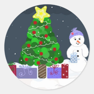 Süße Weihnachtsszene Runder Aufkleber