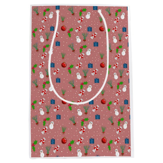 Süße Weihnachtstüte mit Muster | Schneemänner Mittlere Geschenktüte (Vorderseite)