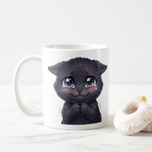 Süße weinende schwarze Katze bittet um Leinwand-Wa Kaffeetasse