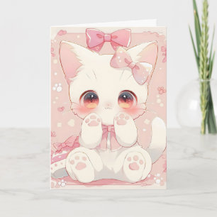 Süße weiße Anime-Katze Feiertagskarte