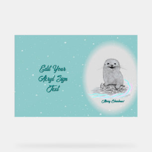 Süße weiße Baby-Seeeotter, Frohe Weihnachten Acrylschild