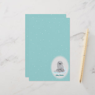 Süße weiße Baby-Seeeotter, Frohe Weihnachten Briefpapier