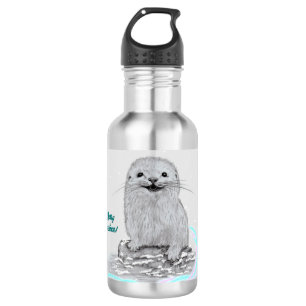 Süße weiße Baby-Seeeotter, Frohe Weihnachten Edelstahlflasche
