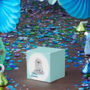 Süße weiße Baby-Seeeotter, Frohe Weihnachten Geschenkschachtel