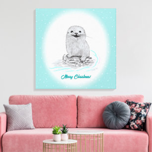 Süße weiße Baby-Seeeotter, Frohe Weihnachten Leinwanddruck