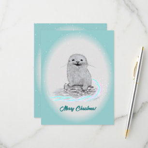 Süße weiße Baby-Seeeotter, Frohe Weihnachten RSVP Karte