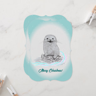 Süße weiße Baby Seeotter, Frohe Weihnachten Einladung