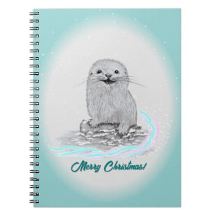 Süße weiße Baby Seeotter , Frohe Weihnachten Notizblock