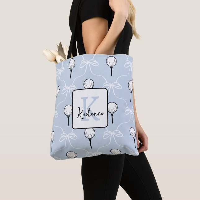 Süße weiße blaue Schleife Golf Muster Monogramm  (Von Nahem)