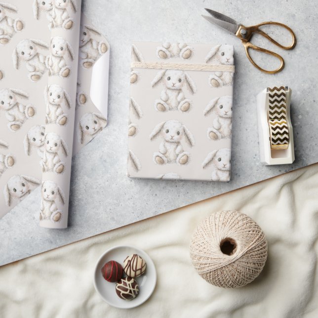 Süße weiße Cream-Kaninchen Weihnachten Geschenkpapier (Kunsthandwerk)