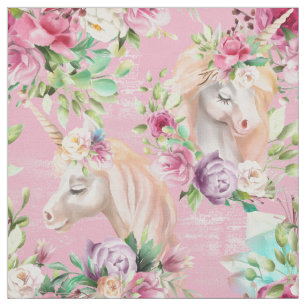 Süße weiße Einhörner rosa Creme Wasserfarben Blume Stoff