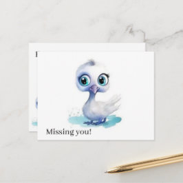 Süße weiße Ente Postkarte Vermisse dich!