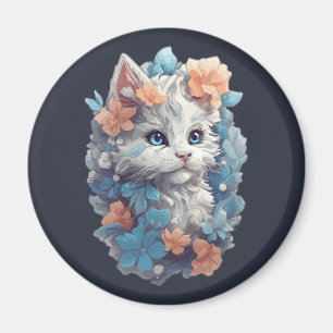 Süße weiße florale Kitty-Katze Magnet
