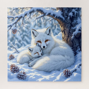 Süße Weiße Füchse im Schnee Puzzle