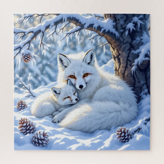 Süße Weiße Füchse im Schnee Puzzle (Vertikal)