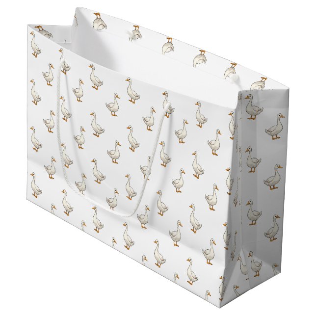 Süße weiße Gans Muster Große Geschenktüte (Vorderseite Schrägansicht)