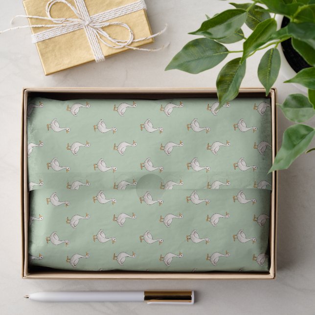 Süße weiße Gans Muster Grün Seidenpapier (Geschenk)