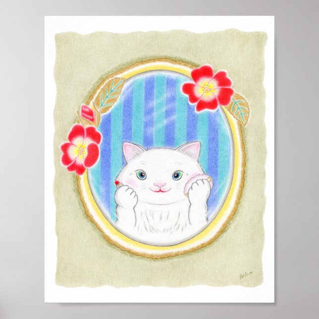 Süße weiße Kätzchen-Katzen-Make-up-Kinderkunst Poster (Vorne)