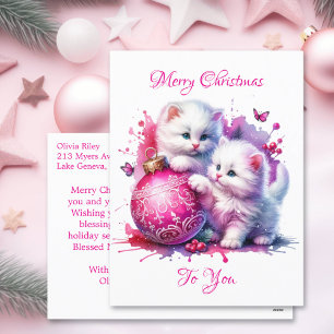 Süße weiße Kätzchen Weihnachten Personalisiert