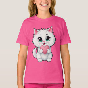 Süße weiße Katze hält ein Herz 1 T-Shirt