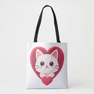Süße weiße Katze mit Herz Kawaii Kitty Liebesdesig