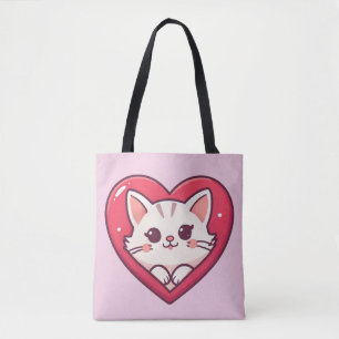 Süße weiße Katze mit Herz Kawaii Kitty Liebesdesig