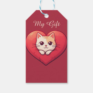Süße weiße Katze mit Herz Kawaii Kitty Liebesdesig Geschenkanhänger